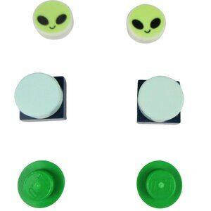 Lego Alien, Green and Blue Building Brick Stud Earrings, Hypoallergenic